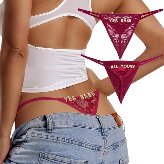 G-String Thongs for Women Sexy Lace Personalization Underwear Adjustable Breathable T-back Rhinestone letter Panties
