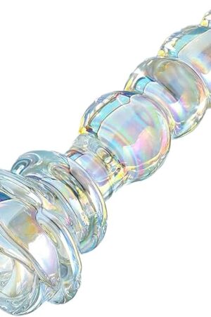 Anal Beaded Glass Anal Plug - Crystal Glass Anal Plug with Rose Round Base, G Spot Bum Plug Anal Dilator Masturbation Sex Toy for Men Women Gay Lesbian Couples Play