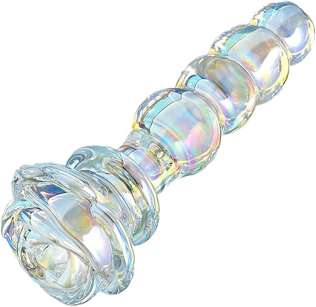 Anal Beaded Glass Anal Plug - Crystal Glass Anal Plug with Rose Round Base, G Spot Bum Plug Anal Dilator Masturbation Sex Toy for Men Women Gay Lesbian Couples Play
