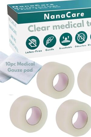 Hypoallergenic Transparent Surgical Tape 1 inch x 10yd |4 Rolls Waterproof,Clear| Medical Tape for Skin, Dressings and Face| First Aid Bandage Tape for Sensitive Skin