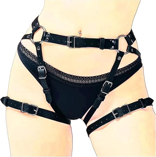 Women Leather Sexy Punk Goth Leather Garter Body Harness BDSM Bondage Waist Leg Cage Beds Harness Garter Belt Erotic Lingerie Thigh Chain
