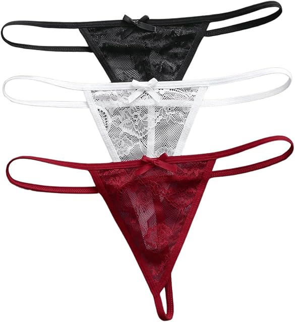 Women's 3 Pack Lace G String Thongs Low Rise T Back Sexy Panty Bow Tanga Underwear