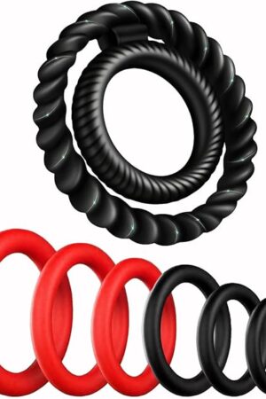 Cock Ring Silicone Penis Rings Set 7 PCS Men?s Cock Rings Penis Sleeve for Erection Enhancing Soft Stretchy Male Sex Toys Adult Toys Sexual Stimulation Device for Couples Pleasure (Red)