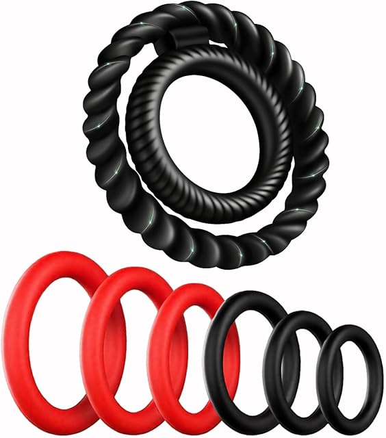 Cock Ring Silicone Penis Rings Set 7 PCS Men?s Cock Rings Penis Sleeve for Erection Enhancing Soft Stretchy Male Sex Toys Adult Toys Sexual Stimulation Device for Couples Pleasure (Red)