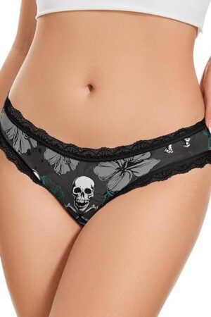 Halloween Panties, Christmas Underwear for Women with Lace Trim Funny Printed Underpants