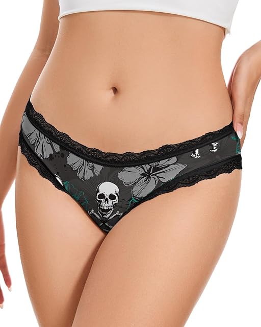 Halloween Panties, Christmas Underwear for Women with Lace Trim Funny Printed Underpants