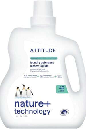 ATTITUDE Liquid Laundry Detergent, EWG Verified, HE Compatible, Plant-Based & Vegan, Natural Laundry Soap, Mountain Fresh Scent, 40 Loads, 676 Fl Oz