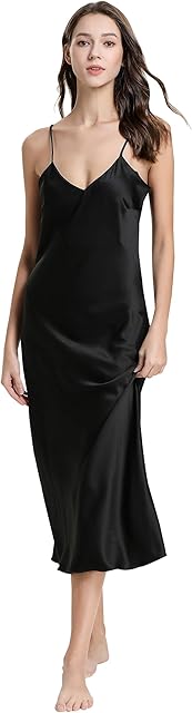 Women Satin Nightgown V-Neck Silk Chemise Nightdress Sleepwear