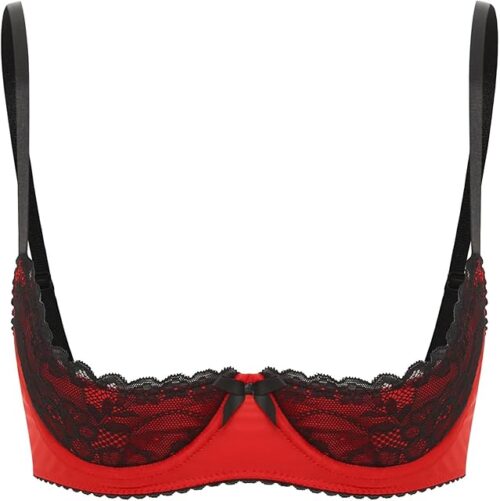 Womens Sexy Lingerie Underwired Half Cup Lace Push Up Balconette Bra Underwear