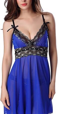 Babydoll Lingerie for Women Sleepwear Sexy Split Chemise Nightgown Lace Lounge Dress