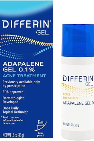Differin Acne Treatment Gel, 90 Day Supply, Retinoid Treatment for Face with 0.1% Adapalene, Gentle Skin Care for Acne Prone Sensitive Skin, 45g Pump (Packaging May Vary)