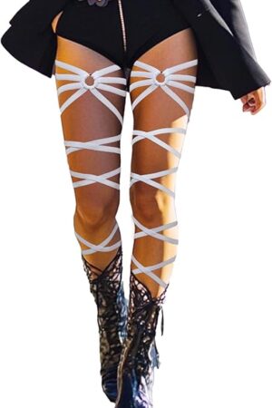 Black Leg Wraps Rave Elastic Garter with O Ring Rave Outfits Festivals Exotic Costume for Women