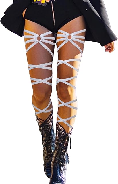 Black Leg Wraps Rave Elastic Garter with O Ring Rave Outfits Festivals Exotic Costume for Women
