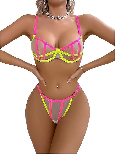Women's Sexy Lingerie Set Sheer Mesh Cutout Bra and Panty Underwear Sets