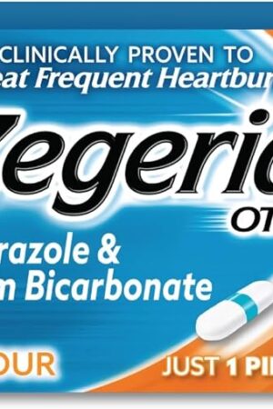 Zegerid OTC, Omeprazole 20mg and Sodium Bicarbonate, Heartburn Medicine, Acid Reducer, PPI, 24hr All Day Protection, 1 Pack 42 Capsules