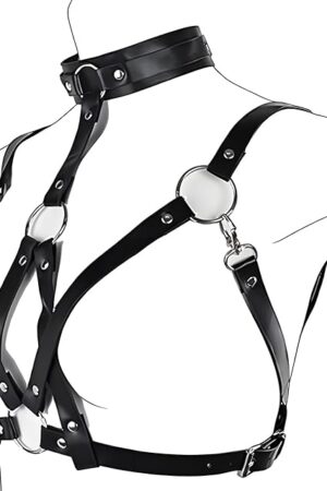 Women's Body Chest Harness Belt, Adjustable Leather Halter Gothic Punk Collar Choker Neck Waist Chest Harness Bondage Strap, BDSM Cosplay Costume Rave Nightclub Party Masquerade Clubwear