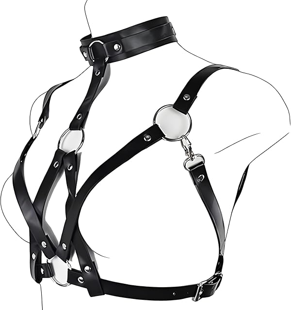 Women's Body Chest Harness Belt, Adjustable Leather Halter Gothic Punk Collar Choker Neck Waist Chest Harness Bondage Strap, BDSM Cosplay Costume Rave Nightclub Party Masquerade Clubwear