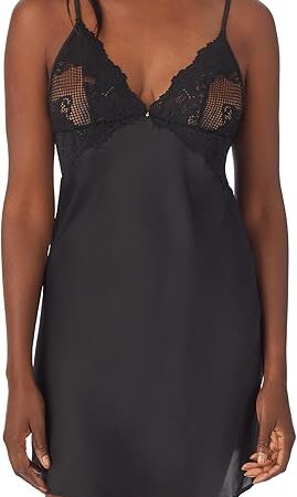 Women's Lace Allure Chemise  High-Shine Satin, Scalloped Lace Cup, Open Back Detail, Adjustable Straps