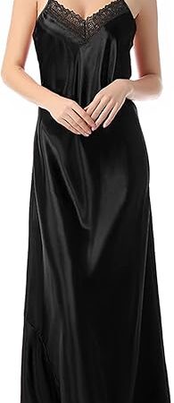 Women Silk Satin Nightgown Sexy Lace Chemise Lingerie Long Sleepdress
