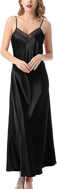 Women Silk Satin Nightgown Sexy Lace Chemise Lingerie Long Sleepdress