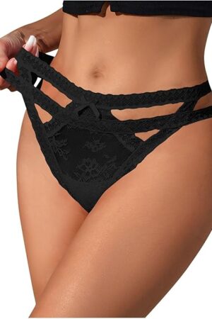 Lace Panties for Women Cutout Hollow Out Cheeky Briefs Criss Cross String Hipster Underwear Sexy Exotic Nightwear
