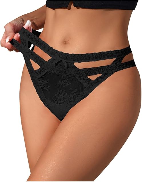Lace Panties for Women Cutout Hollow Out Cheeky Briefs Criss Cross String Hipster Underwear Sexy Exotic Nightwear