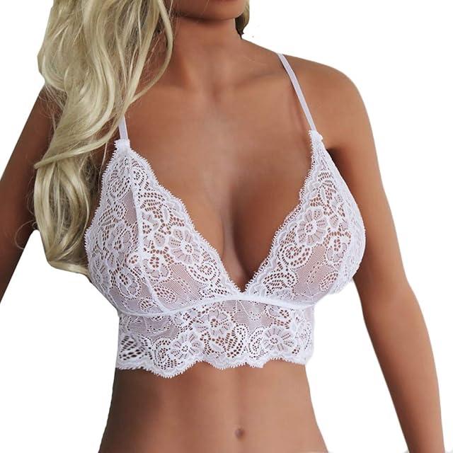 Women Sexy Lace Plus Size Bra Lingerie Wire White Underwear Red Bustier Corset with Bling (White, M)