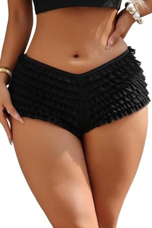 Women Lolita Bloomers Lace Ruffle Shorts Micro Shorts Cotton Soft Y2k Cute Fairy Pajamas Bottoms Low Rise