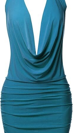 Women's Sexy Halter Neck Ruched Bodycon Backless Party Cocktail Mini Dress