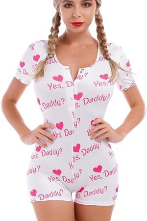 Women Short Sleeve Rompers Sexy One Piece Shorts Bodysuit Playsuit Printed Pajama Button Up Sleep Romper Pjs Lingerie