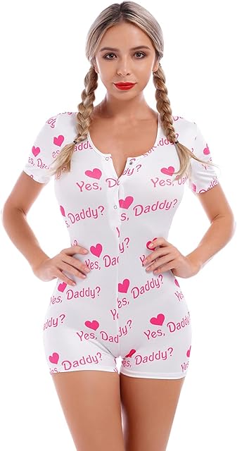 Women Short Sleeve Rompers Sexy One Piece Shorts Bodysuit Playsuit Printed Pajama Button Up Sleep Romper Pjs Lingerie