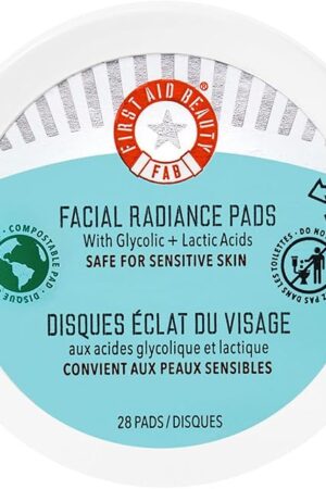 First Aid Beauty - Facial Radiance Pads with Gycloic & Lactic Acids ? Daily Exfoliating Pads with AHA that Help Tone & Brighten Skin ? Makeup Routine Prep - Compostable for Daily Use ? 28 Count