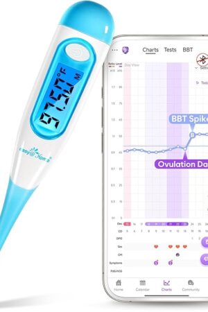 Easy@Home Digital Basal Thermometer with Blue Backlight LCD Display, 1/100th Degree High Precision and Memory Recall, NOT Bluetooth Enabled ? Supports Premom App Scan, Blue