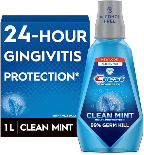 Crest Pro-Health Multi-Protection Mouthwash with CPC, Clean Mint, 1L (338 fl oz), Crest Mouthwash, Gingivitis Treatment
