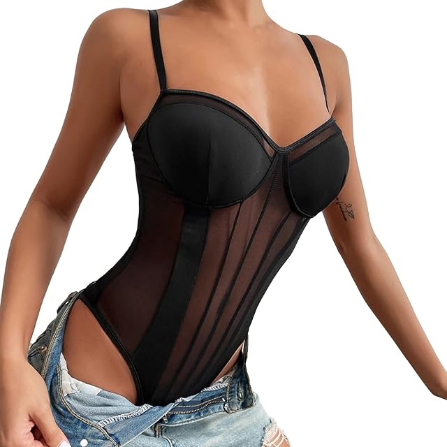 Women's Lace Mesh Through Top Fashion Trend Street Metal Retro Camisole Lingerie Sets Sexy Paper Underwear Spring