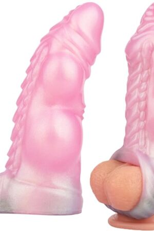 6.49in Pink Soft Silicone Penis Sleeve Penis Enlarger with Cock RingReusable Penis Pump Extender with Textures Adult Sex Toy for Men