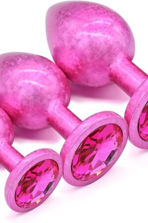 Anal Plug Training kit Sex Toy, Ice Flake Finish with Jeweled Base 3Pcs Set Anal Butt Trainer, Anal Plug Adult Sex Toys for Beginner Prostate G Spot Prostate Plugs (Rose)