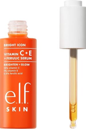 elf SKIN Bright Icon Vitamin C + E + Ferulic Serum, Brightening & Soothing Face Serum, Helps Even Skin Tone, Vegan & Cruelty-Free, 1 fl oz