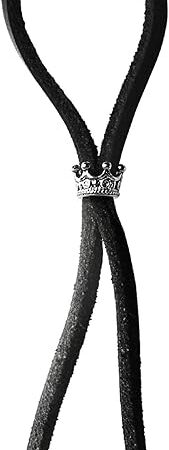 Bolo Cock Ring Lasso Slider Leather Strap, Black, Silver Crown, 13 Ounce