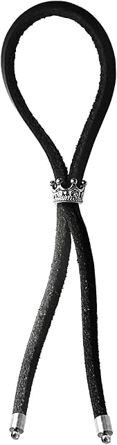 Bolo Cock Ring Lasso Slider Leather Strap, Black, Silver Crown, 13 Ounce