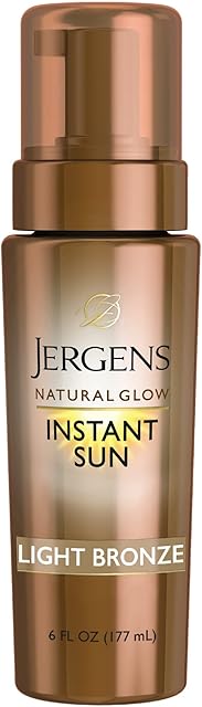 Jergens Natural Glow Instant Sun Body Mousse, Self Tanner for Light Bronze Tan, Sunless Tanning Body Bronzer for Natural Looking Color Instantly, 6 Oz