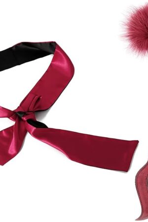 16'' Feather Tickler and Silk Blindfold Eye Mask for BDSM Play? French Tickler Kit with Faux Feather Teaser for Play Romantic Adult Fetish Kit