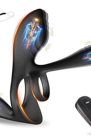 Vibrating Cock Ring Sex Toys for Men - 4 in 1 Penis Ring Perineum & Clitoral & G-Spot &Testicle Massage Stimulator with 10 Modes Adult Toy for Longer Harder Stronger for Male Female Couples Pleasure