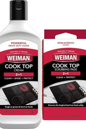 Weiman Ceramic and Glass Cooktop Cleaner - Heavy Duty Cleaner and Polish (10 Ounce Bottle and 3 Scrubbing Pads)