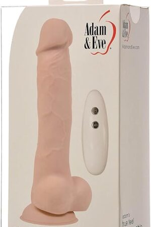 Adam & Eve Adam's True Feel Rechargeable Dildo with Wireless Remote Control, Big Thrusting & Vibrating Adult Sex Toys for Women & Couples, Suction Cup Base Long Distance Realistic Vibrator, Beige