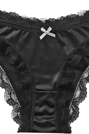 Women's Lace Satin Panties Underwear Sexy Cheeky Briefs Low Rise Breathable Underpants Lingerie