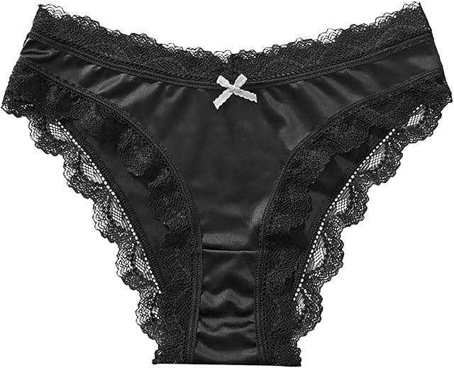 Women's Lace Satin Panties Underwear Sexy Cheeky Briefs Low Rise Breathable Underpants Lingerie