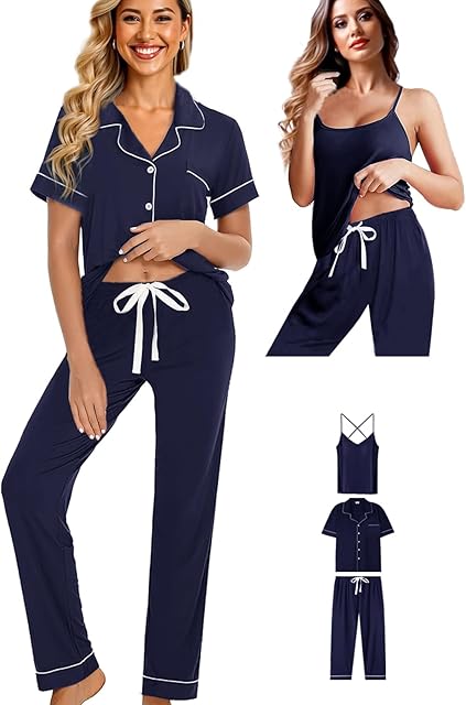 Womens 3Pcs Soft Pajama Sets Sexy Camisole Lingerie XS-4XL Knit Pajamas Set Sleepwear Pjs Nightwear - Size: 3XL