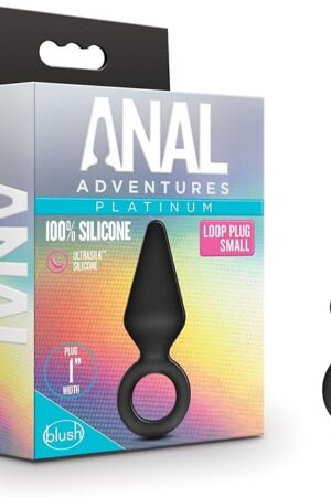 Blush Novelties Anal Adventures Platinum Ultrasilk Silicone Retrieval Ring - Small Beginners Training 3 Inch Butt Plug Adult Toy - Latex and Phthalate Free - Sex Toys for Women Men Couples - Black