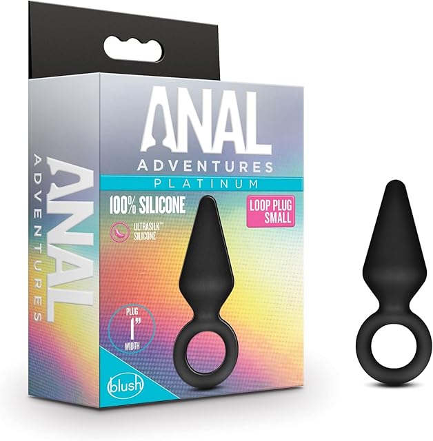 Blush Novelties Anal Adventures Platinum Ultrasilk Silicone Retrieval Ring - Small Beginners Training 3 Inch Butt Plug Adult Toy - Latex and Phthalate Free - Sex Toys for Women Men Couples - Black